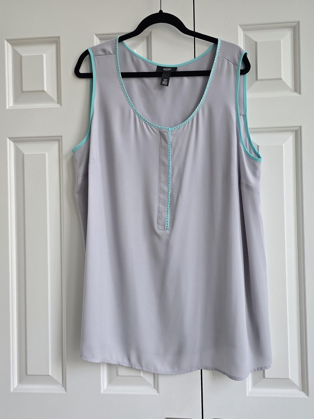 Alfani Gray Blouse with Turquoise Trim and Studs